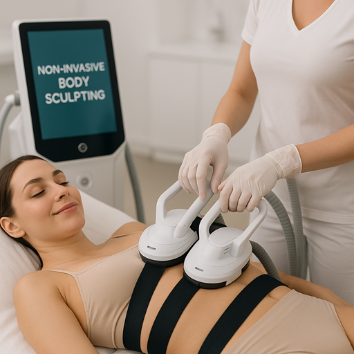 Client undergoing body sculpting treatment