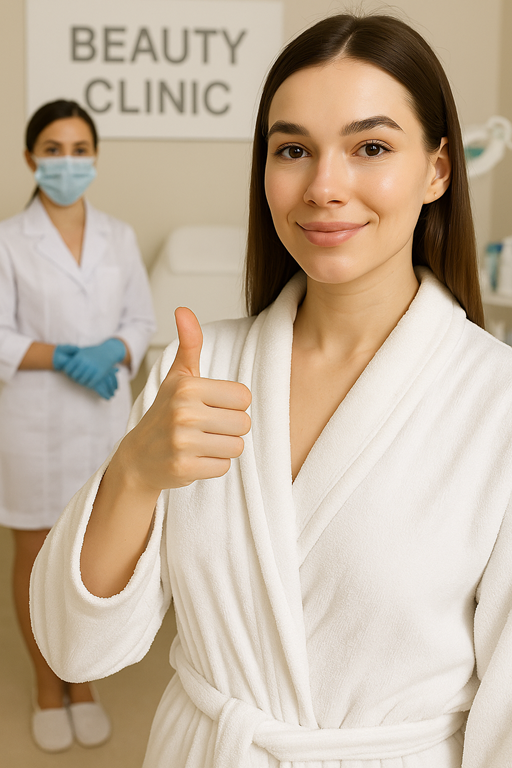 Client with subtle, natural-looking aesthetic enhancements, smiling confidently.